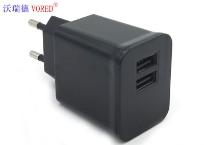 China Black Double USB Plug Adapter , 63.42.8 * 34.3mm Size Micro USB Charger Adapter for sale