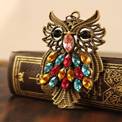 China FASHIONABLE National Colorful Diamond Owl Classic Chain Stainless Steel Necklaces For Women for sale