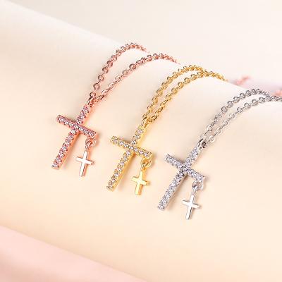 China Fashion Accessories 925 Full Silver Diamond Cross Jewelry Clavicle Chain Simple Necklace For Women for sale