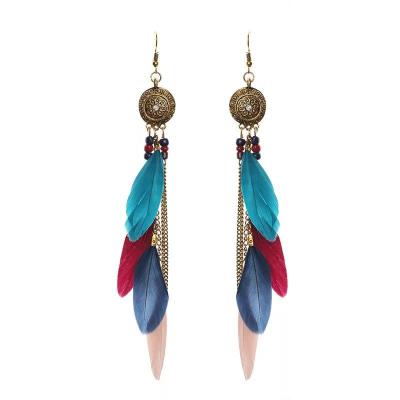 China TRENDY Vintage Chain Tassel Earrings And Bohemian Feather Long Earrings Luxury Women for sale