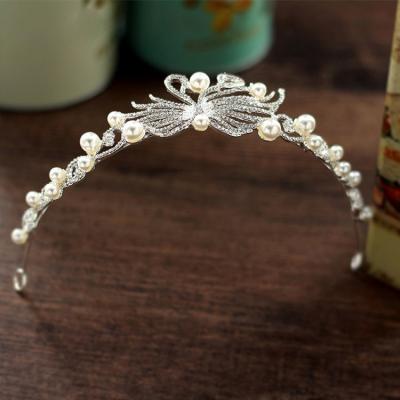 China ALLOY Bridal Sweet Tiara Pearl Swan Princess Crown Wedding Dress Hair Accessories For Women for sale