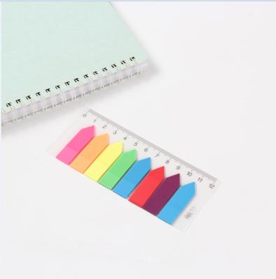 China Self Adhesive Promotional Colorful Flag Shaped Plastic PET Page Marker Notes Film Sticky Indexwith Ruler For Office/School for sale