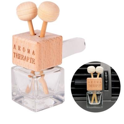 China Angular Blush Empty Wooden Diffuser 10Ml Air Freshener Car Hanging Glass Perfume Bottle for sale