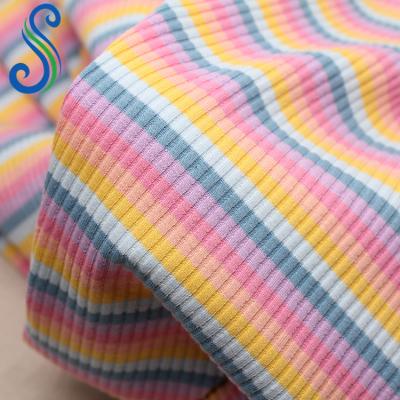 China 2022 New Arrival Colorful Stripe Pattern Cotton Spandex Double Faced 220Gsm 4X2 Rib Knit Fabric For Pet Clothes for sale