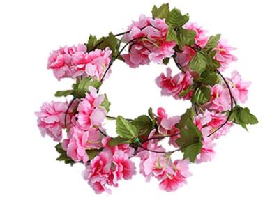 China Dark Pink Tropical Artificial Wall Hanging Cherry Blossom Flowers for Cafe Decoration for sale