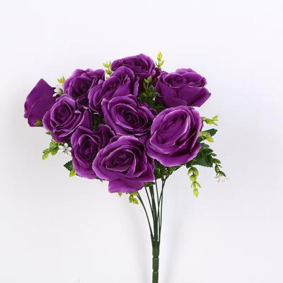 China Pretty and high quality 10 branches modern purple artificial flowers rose in the background wall for sale