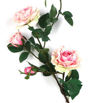 China Modern Cheap Pink Artificial Roses Bulk 93cm With Green Leaves for sale