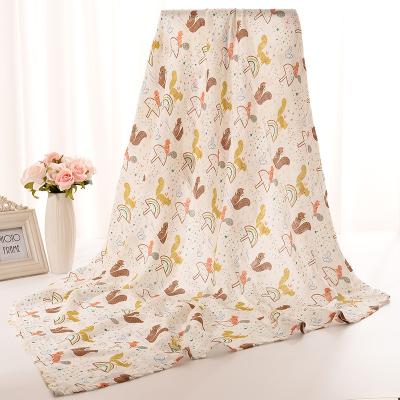 China Factory Price Anti-bacteria 2-Layers Muslin Cartoon Bamboo Print Wrap Blanket For Newborn Baby for sale