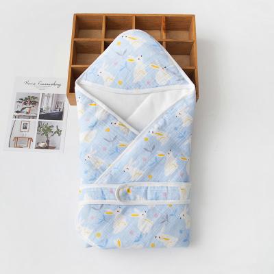 China Winter Sustainable Cotton Crepe Cute Printing Hooded Newborn Baby Wrap Covering for sale