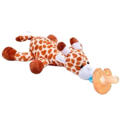 China BPA Free Baby Silicone Ring Pacifier With Plush Animal Toy Teats Play With Cover for sale