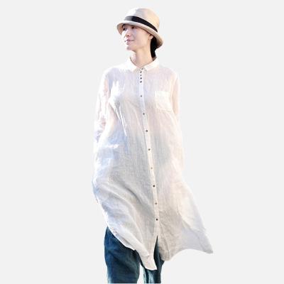 China Boutique Breathable Summer 40 Fine Sheer Linen Light And Lapel Loose Mid Length Long Temperament Shirt for sale