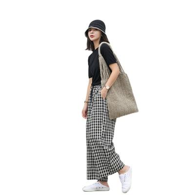 China Boutique Breathable 2021 Fashion Canvas Slim Large Size Cotton Summer College Style Yarn-dyed Plaid Casual Pants New for sale