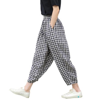 China QUICK DRY UK Elastic Spring Hops Plaid Spring And Autumn Pants Harem Pants Loose Casual Pants Womens Clothing Womens Linen Trousers for sale