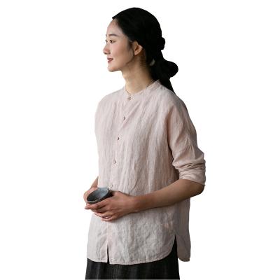 China Loose soft top unlined autumn wash comfortable simple chic canvas bottom anti-shrink soft canvas shirt small size for sale