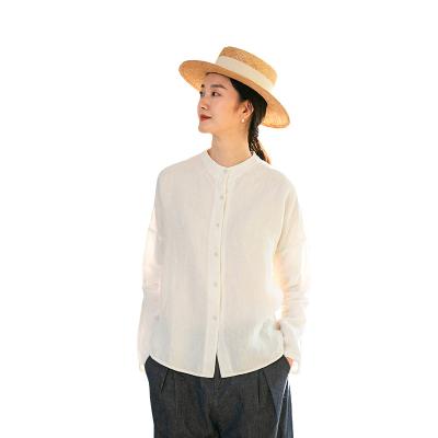 China Simple and beautiful literary shirt 2021 autumn new style anti-shrink wholesale canvas lapel long sleeve shirt for sale