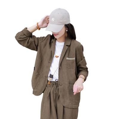 China 2021 Autumn New Linen Lady's Handmade Suit Sets Clothing Women Office Color Breathable Lapel Suits Suits Blazer for sale