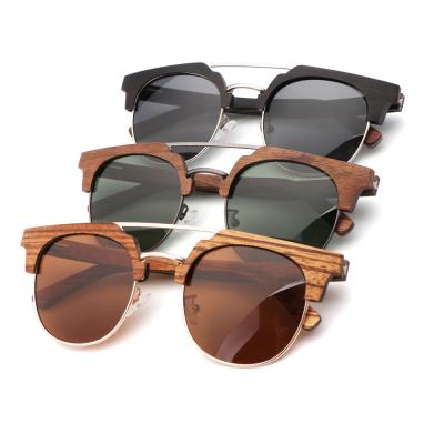 China New Style 100% 400 Protection Design Mid Layer Half Frame Sunglasses UV Polarized Dark Lenses Eco-Friendly Classic Wooden for sale