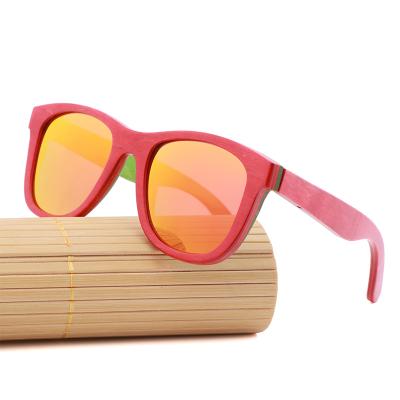 China Custom LOGO Color Wooden Glasses Women Square 2021 Fashion Skateboard Wooden Sunglasses Polarized Women for sale