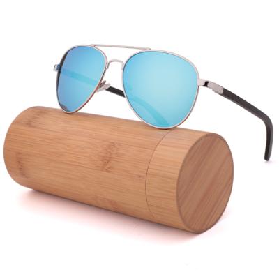 China Custom Logo Bamboo Fashion Black Mirror Metal Frame Protection Wood Sunglasses Fashion Sun Glasses for sale