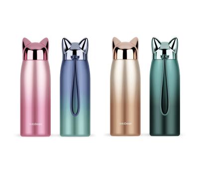 China Business TY Double Wall Cat Ears Stylish Flask Stainless Steel Gradient Cute Thermos Bottle for sale