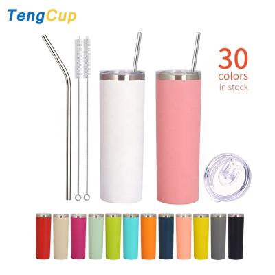 China 20oz Disposable Skinny Tumbler For Sublimation Power Double Wall Stainless Coating Skinny Tumbler With Straw for sale