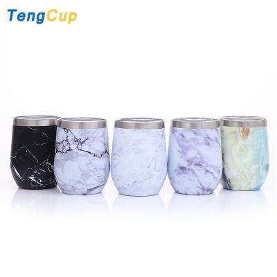 China Business 12OZ Marble Printing Double Wall Tumbler Cup Insulated Vacuum Wine Tumbler for sale