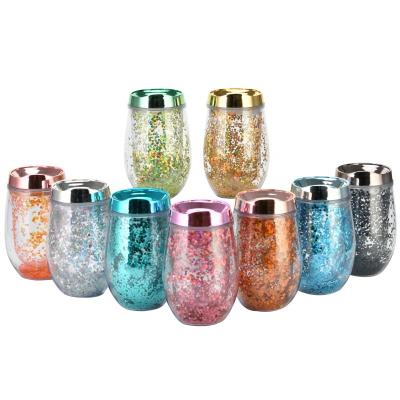 China TY Disposable Customized 10oz Glitter Egg Shape Tumbler Double Wall Plastic Elegant Egg Cup Wine Tumbler for sale