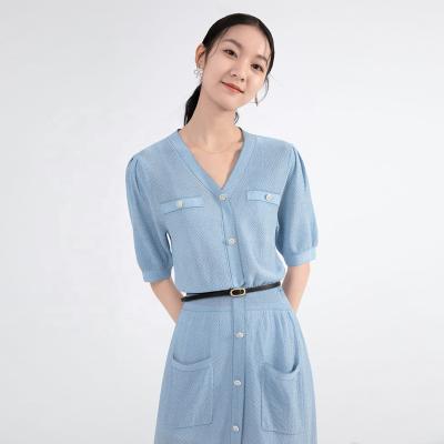 China AOPU OEM Factory QUICK DRY Women Eco Knit Half Sleeve Knitted Dress Women Clothing Cardigans Dress Women's Knitwear for sale