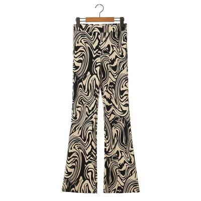 China Anti-wrinkle wool knitted wide-leg pants new women's street floral retro pattern stretch flared pants knitting pants for sale