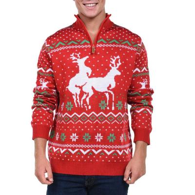 China Mens Anti-Wrinkle AOPU Jacquard Sweater Ugly Custom Made Zipper Ugly Half Cotton Squishy Christmas Mens Sweaters for sale