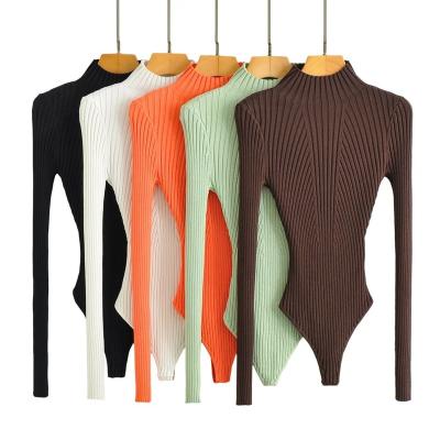 China Autumn New QUICK DRY Crewneck Body Suits Slim Long Sleeves Knitted Shirt Bodycon Knitted Jumpsuits for sale