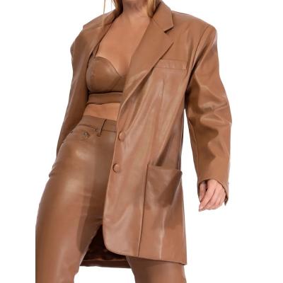 China Brown AOPU AOPU Women Waterproof Faux Leather Jacket Vintage Solid Leather Jacket For Women for sale