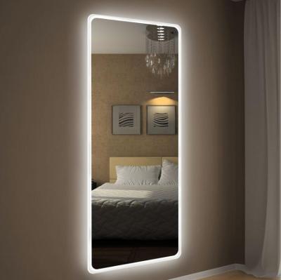 China Luminous Led Lighted Furniture Large Size Integral Salon Hairdresser Beauty Mirror Floor Backlit Mirror for sale