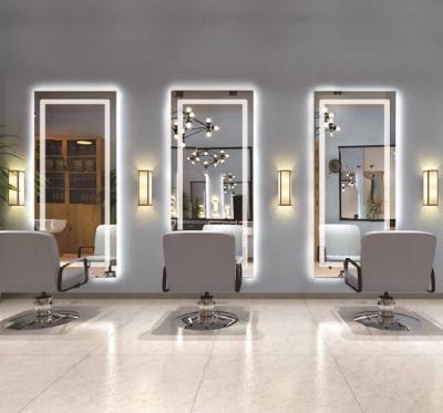 China Bright Popular Modern Design Beauty Salon Barber Led Mirror Wall Mounted Touch Sensor Led Mirror for sale