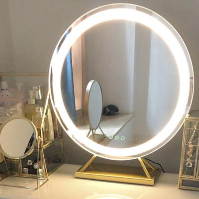 China Best Selling Luxury Gold Framed Led Desktop Mirror Lighted LED Makeup Decorative Cosmetic Mirror for sale