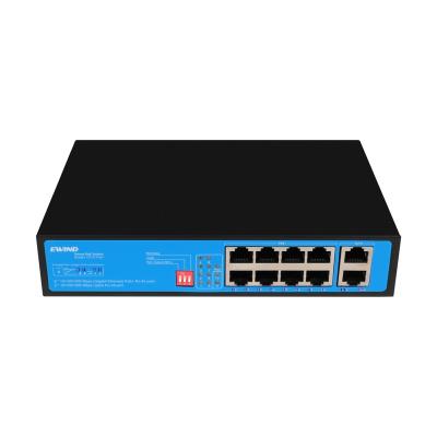 China OEM 8-port IEEE802.3af Gigabit PoE Switch 2*1000M RJ45 with VLAN and Isolation for sale