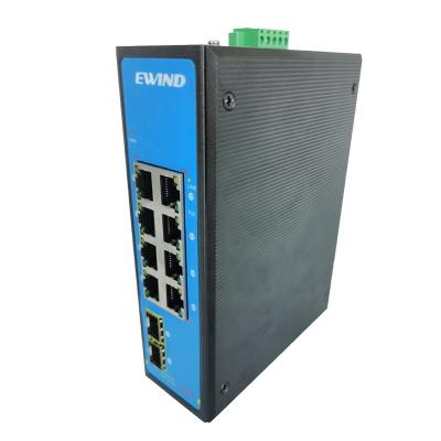 China 8+2 SFP Fiber Port Gigabit PoE Switch Din Rail Reverse Switch 10 port Industrial PoE Switch for sale