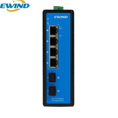 China Layer 2 IEEE802.3bt 6 Port Industrial Gigabit PoE Switch with 2*Giga SFP Uplink Port for sale