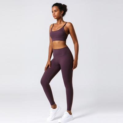 China Breathable Custom Popular Women's Gym Logo Solid Color Wholesale 2 Piece Yoga Wear Set Activewear Private Label Fitness Clothing Sets for sale