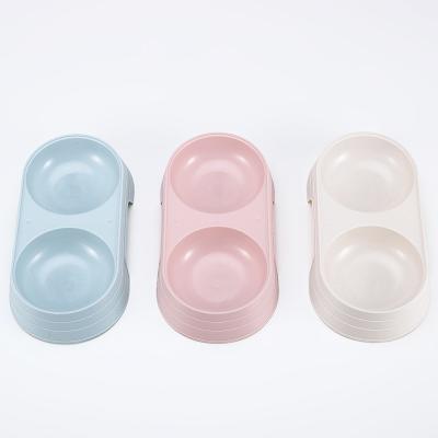 China Sustainable Plastic Portable Anti Slip Leak Proof Food Pet Double Fashion Bowl for sale