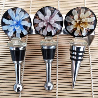 China Viable handmade murano flower wine bottle glass inner stopper for sale