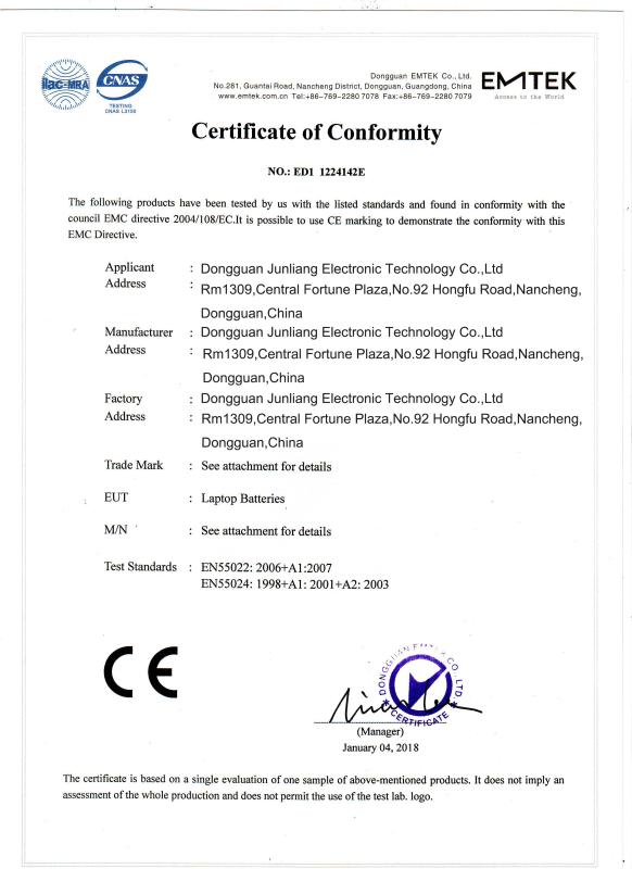 CE - Dongguan Junliang Eletronic Technology Co.,ltd.