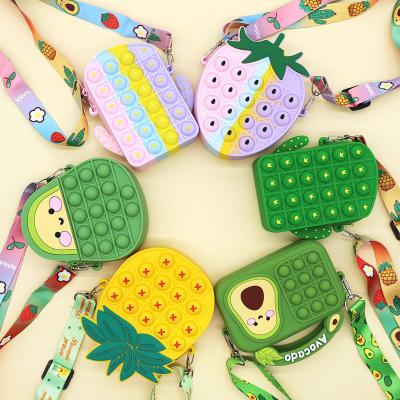 China 2021 Fashion Latest Design Kids Mini Fashion Cartoon Toss Chain Silicone Cute Pop It Purse Unicorn Bag For Little Girl for sale