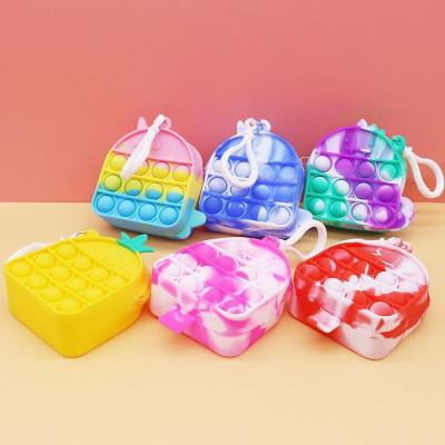 China 2021 Fashion Latest Design Kids Mini New Fashion Cartoon Toss Chain Silicone Cute Pop It Coin Purse For Little Girl for sale