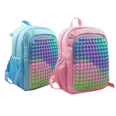 China Hot Sale Waterproof Push Bubble School Bags Backpack Kids Silicone Rainbow Pop It Satchel Buster Backpack for sale