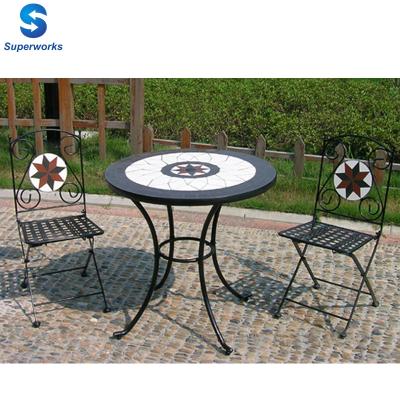 China Water Proof Mosaic Bistro Table and Metal Folding Chair Table Set for sale