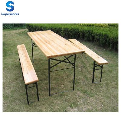 China Outdoor Portable Folding Easy PANEL Storage And Transport Beer Table And Wooden Bench Set for sale