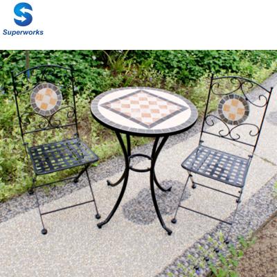 China Outdoor Weather Furniture Garden Ourdoor Mosaic Bistro Table And 2 Chairs Set for sale