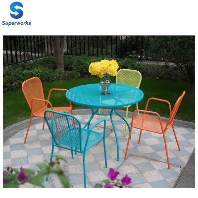 China Morden round colored iron table and 4 set chairs for sale