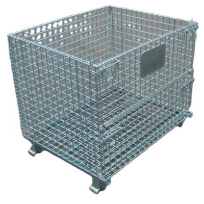 China Collapsible Transport /Supermarket Factory Supply Wire Mesh Anti-Corrosion Container Storage Cage /Warehouse With Wheels for sale